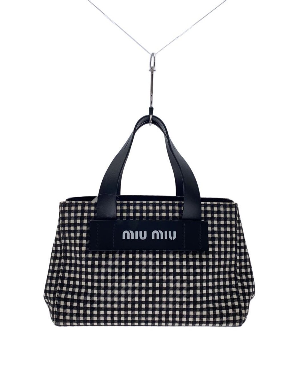 Miu Miu Shoulder Bag Canvas Black Check